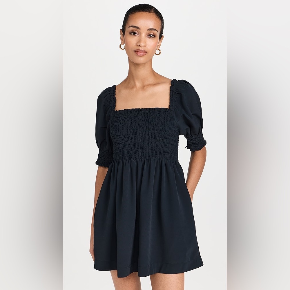 NWT Hill House The Athena Nap Dress smocked puff sleeve mini black 1S